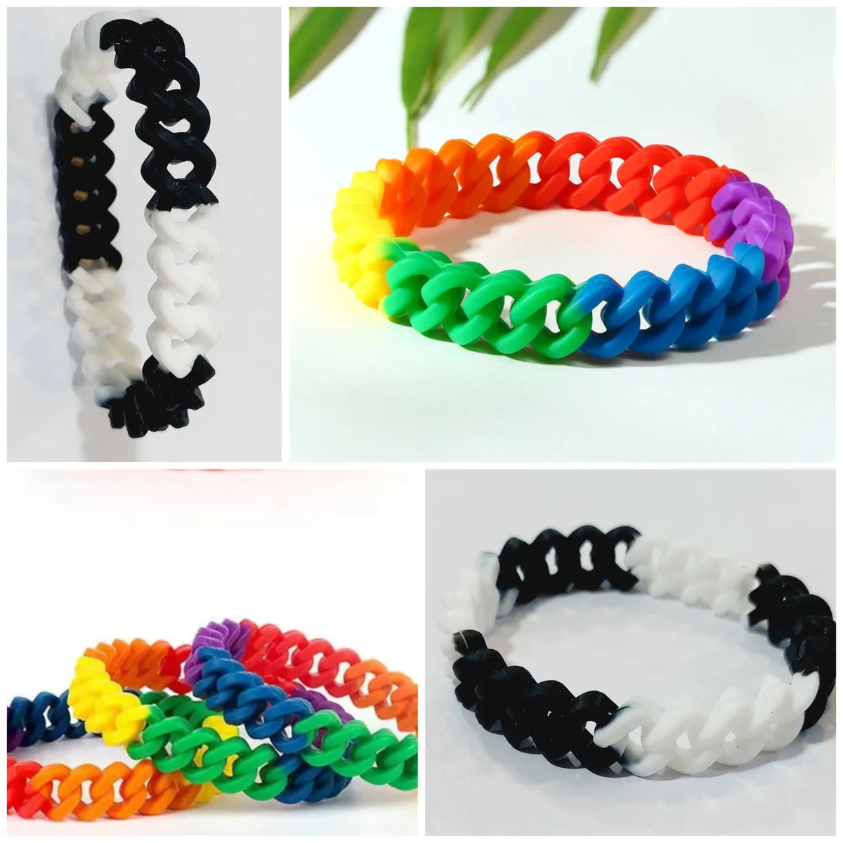3D Chain Designed Multicolor Silcone Stretchable Band For Women 21cm-Multicolor