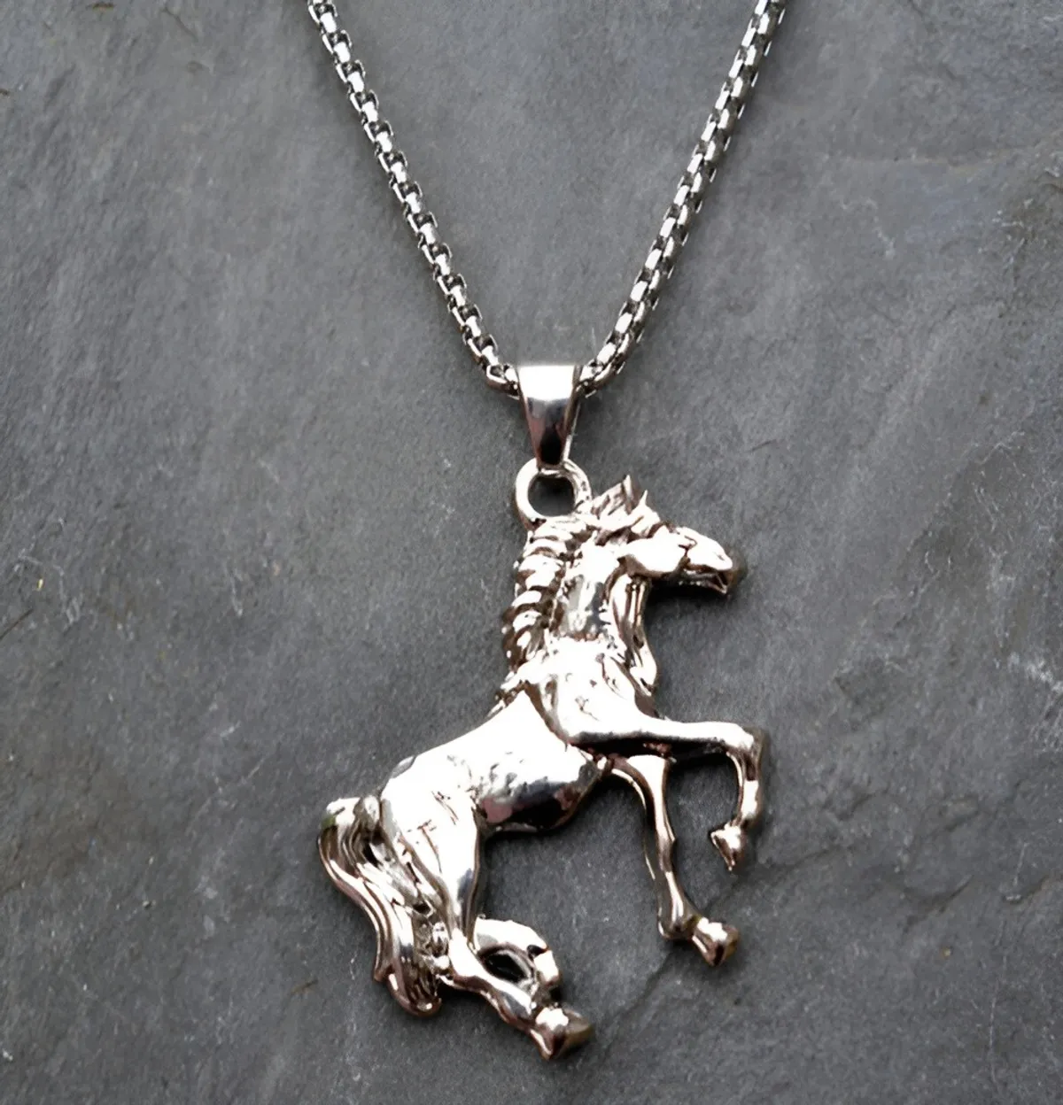 Running Horse Pendant Chain Necklace For Men 60cm-Silver
