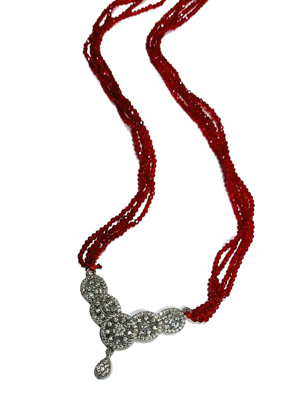 White Crystal Pendant Hydro Pote For Women 76cm - Red