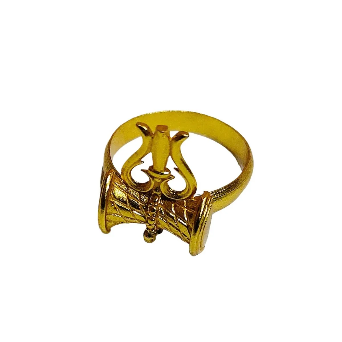 Gold Toned Damaru Trishul Finger Ring For Unisex -Gold (19)