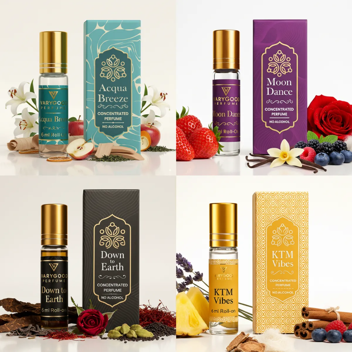 4-in-1 Attar Collection (4x6ml) | Acqua Breeze, Moon Dance, KTM Vibes & Down To Earth
