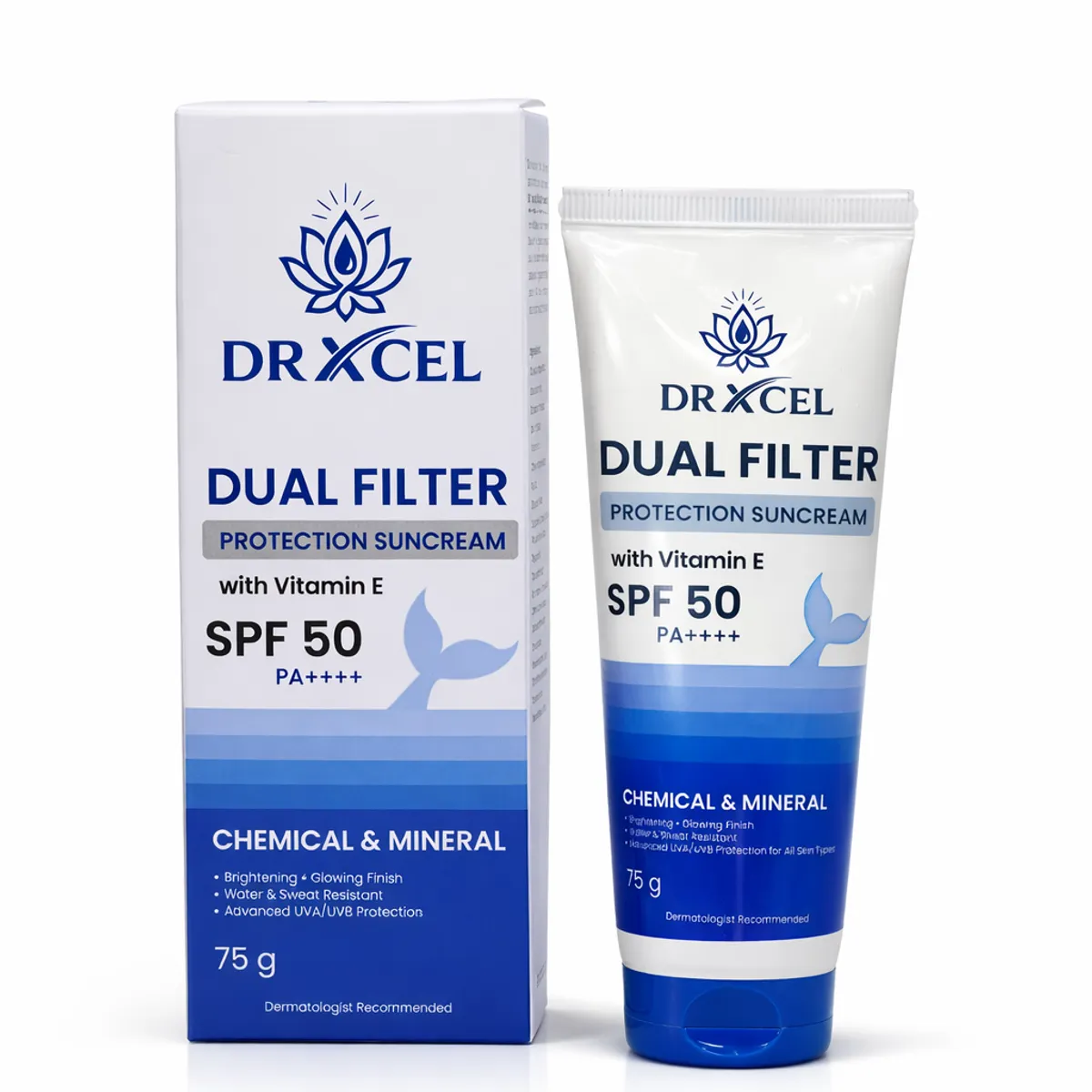 Dr Xcel Dual Filter Protection Sunscreen With Vitamin E SPF 50 PA++++ 75g