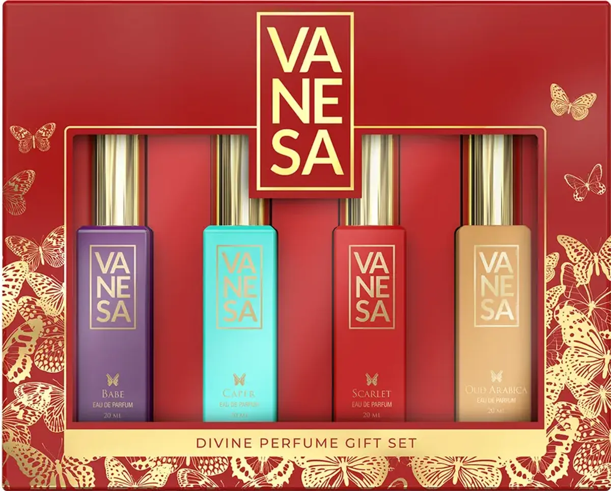 Vanesa Divine Perfume Gift Set For Women ( Pack of 4x20ml ) Babe, Caper, Scarlet, Oud Arabica Eau De Perfume For Women