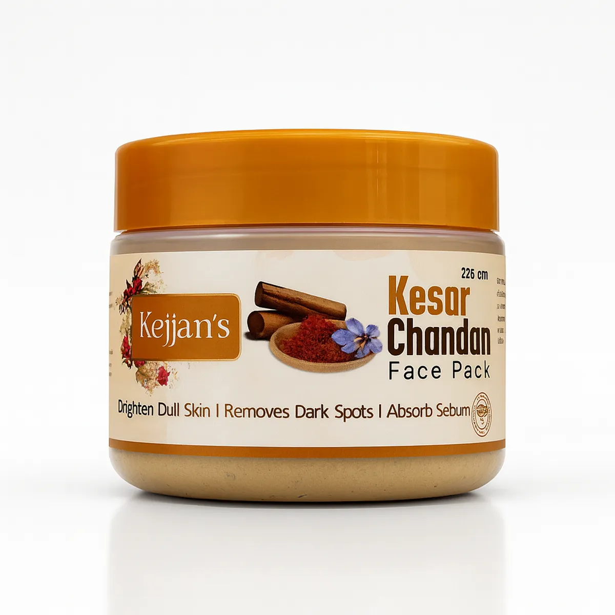 Kejjan's Kesar Chandan Face Pack 225g | Brighten Dull Skin | Removes Dark Spots | Absorbs Sebum