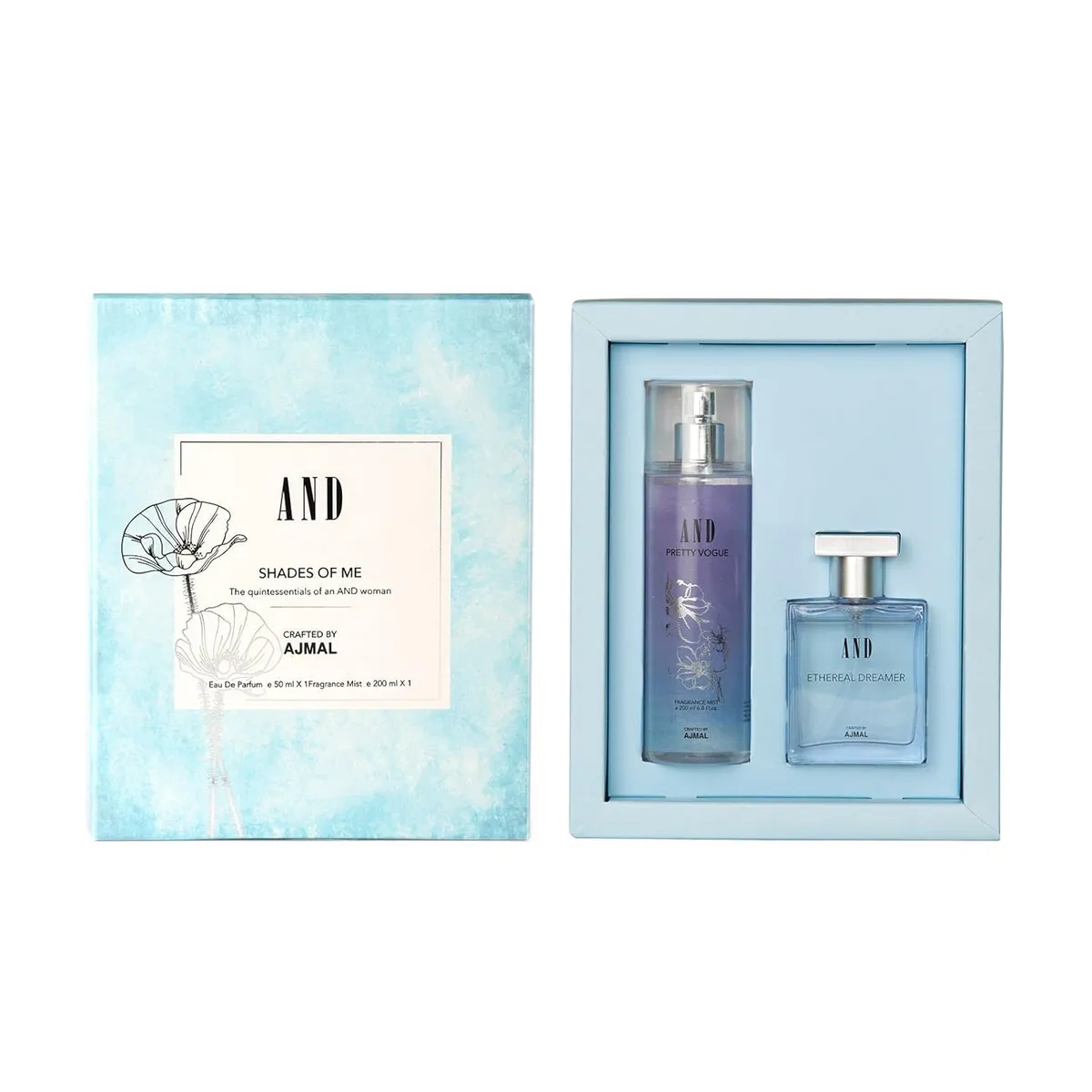 Ajmal And Shades Of Me Perfume Set for Women (250ml) Combo | And Ethereal Dreamer Eau De Parfum 50ml | And Pretty Vogue Body Mist 200ml