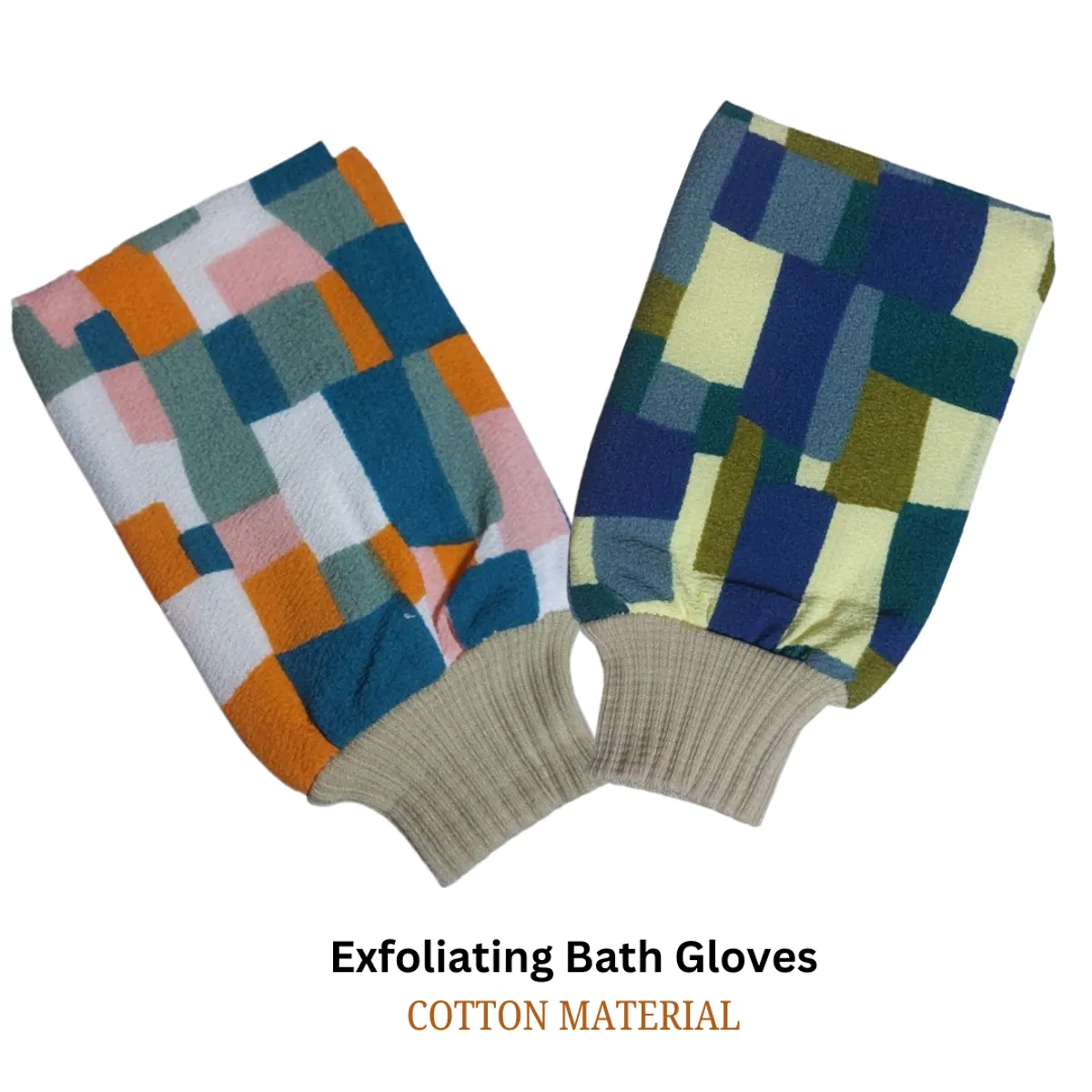 1 pc Exfoliating Bath Gloves – Random Color, Cotton Inner, Secure Closure, Premium Quality Scrub Gloves for Smooth Skin-Multicolor
