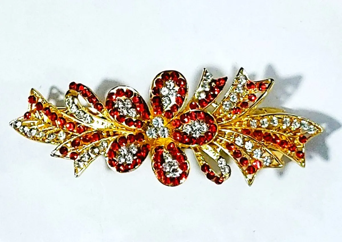 Golden Color Floral Theme Hair Clip Rhinestone Crystal Hair Barrette For Women-Gold