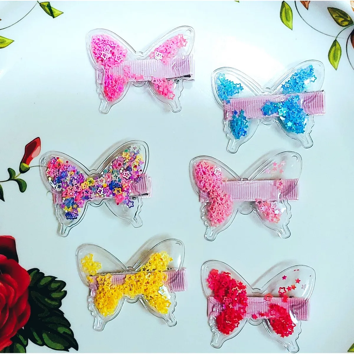 6pcs Butterfly Shaker Clear Resin Hair Clips For Kids-Multicolor (S)