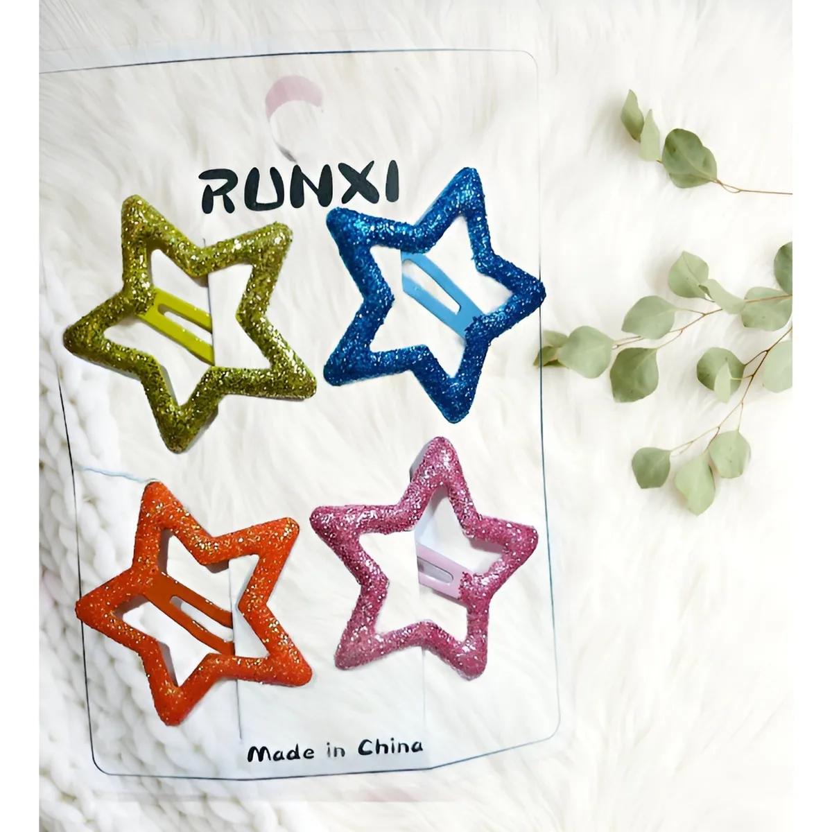 4 Pcs Multicolor Glittery Star Hair Clips Set
