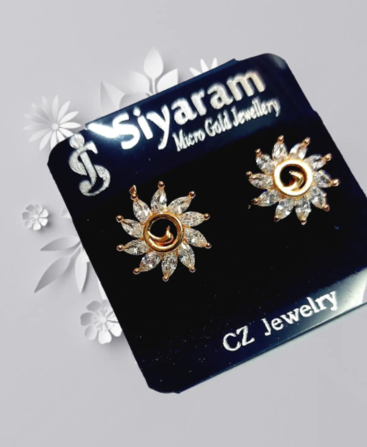 Cubic Zircon Paved Sunflower Earring Set For Women - Rose Gold (8 Mm)