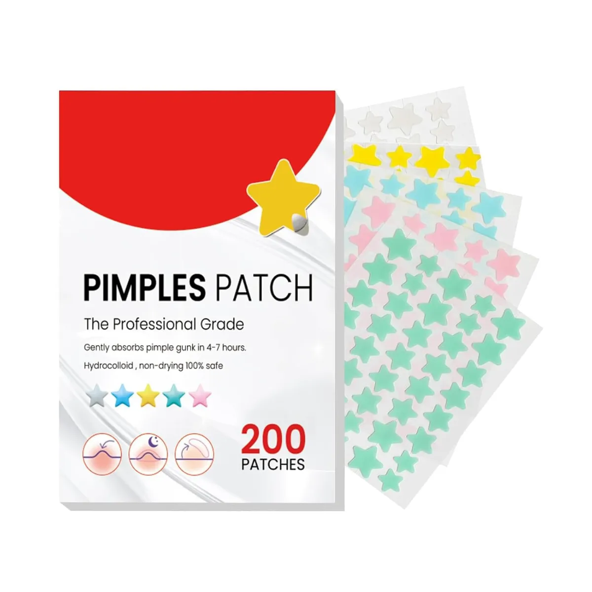 Jaysuing Pimple Patches – 200 Count Cute Star Stickers | Fast-Healing Acne Patches for Face | Zit & Blemish Cover