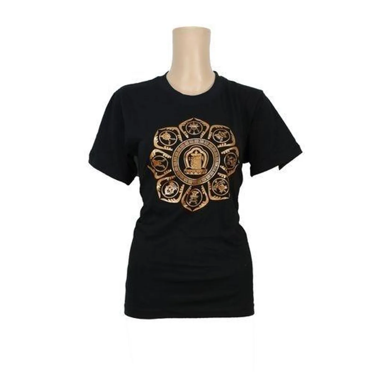 Round Neck Mandala Printed 100% Cotton T-Shirt For Women - Black - 03