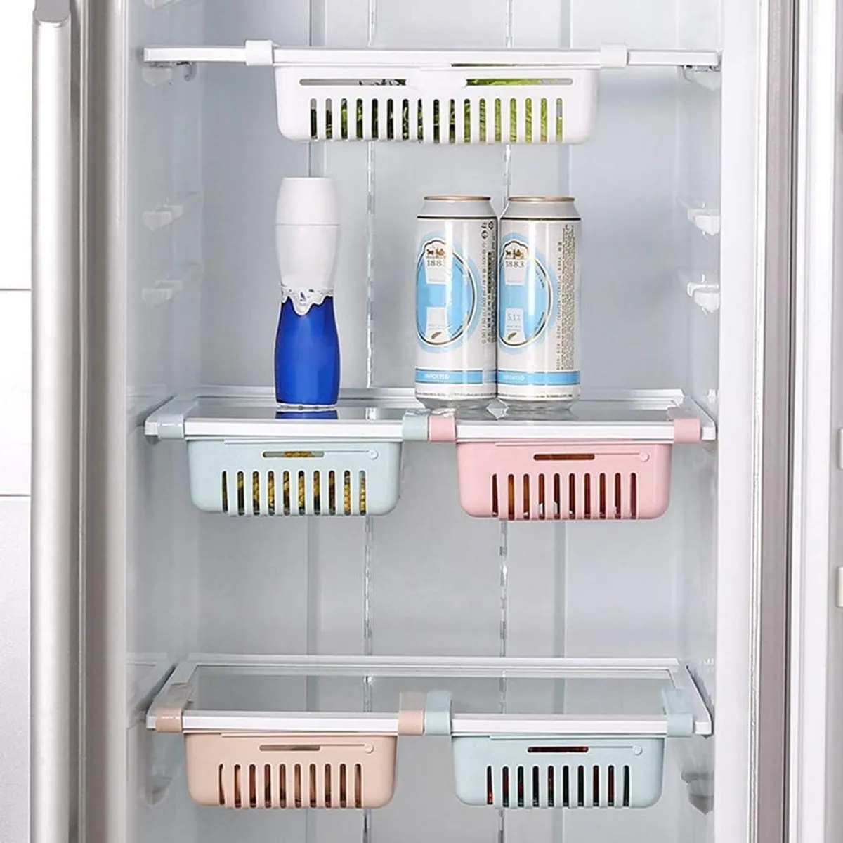 2pcs Adjustable Fridge Storage Rack – Retractable Drawer Organizer- Multicolor