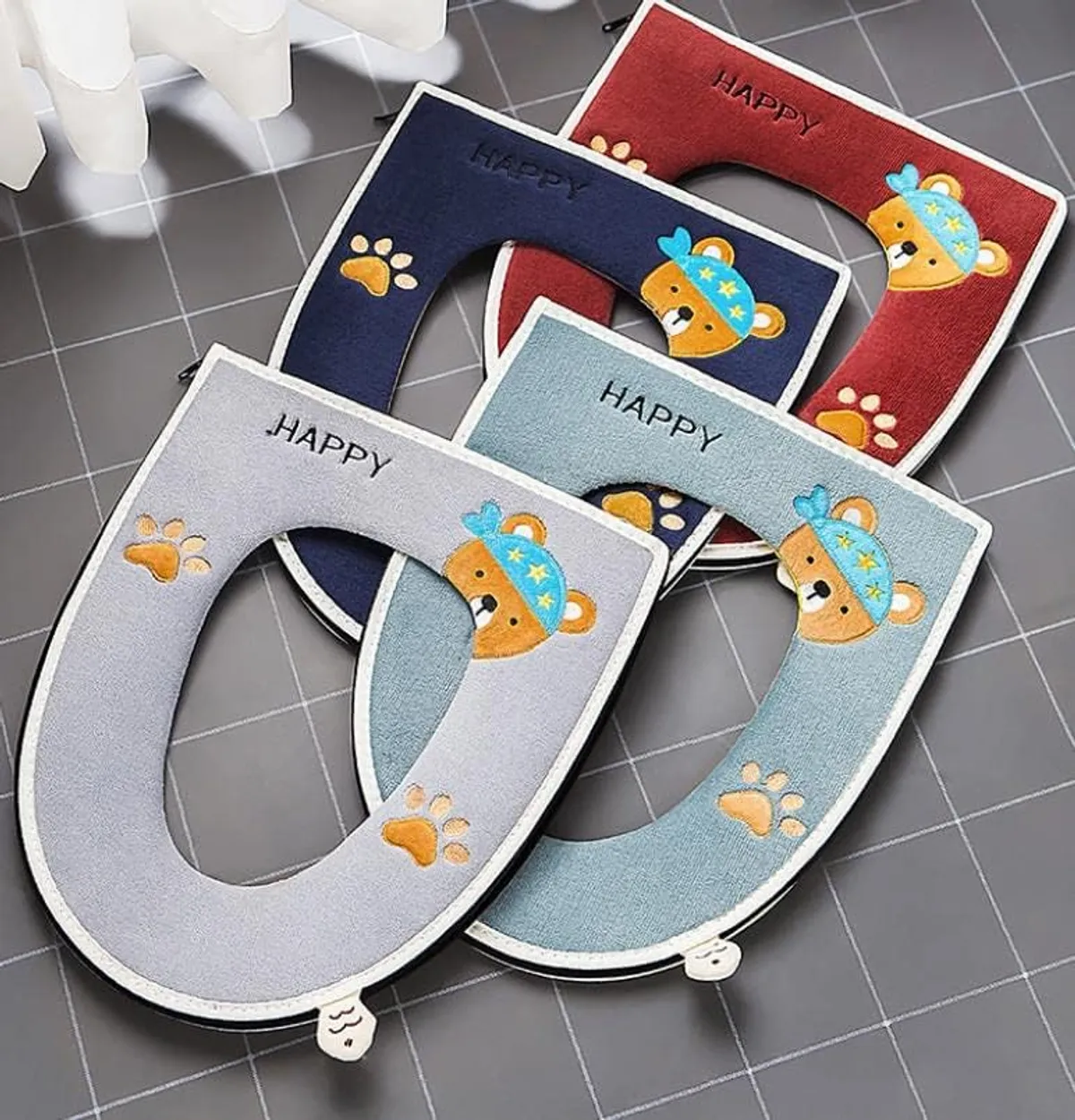 Washable Soft Toilet Seat Cover Thick, Comfortable, Four-Season Use with Zipper - Multicolor