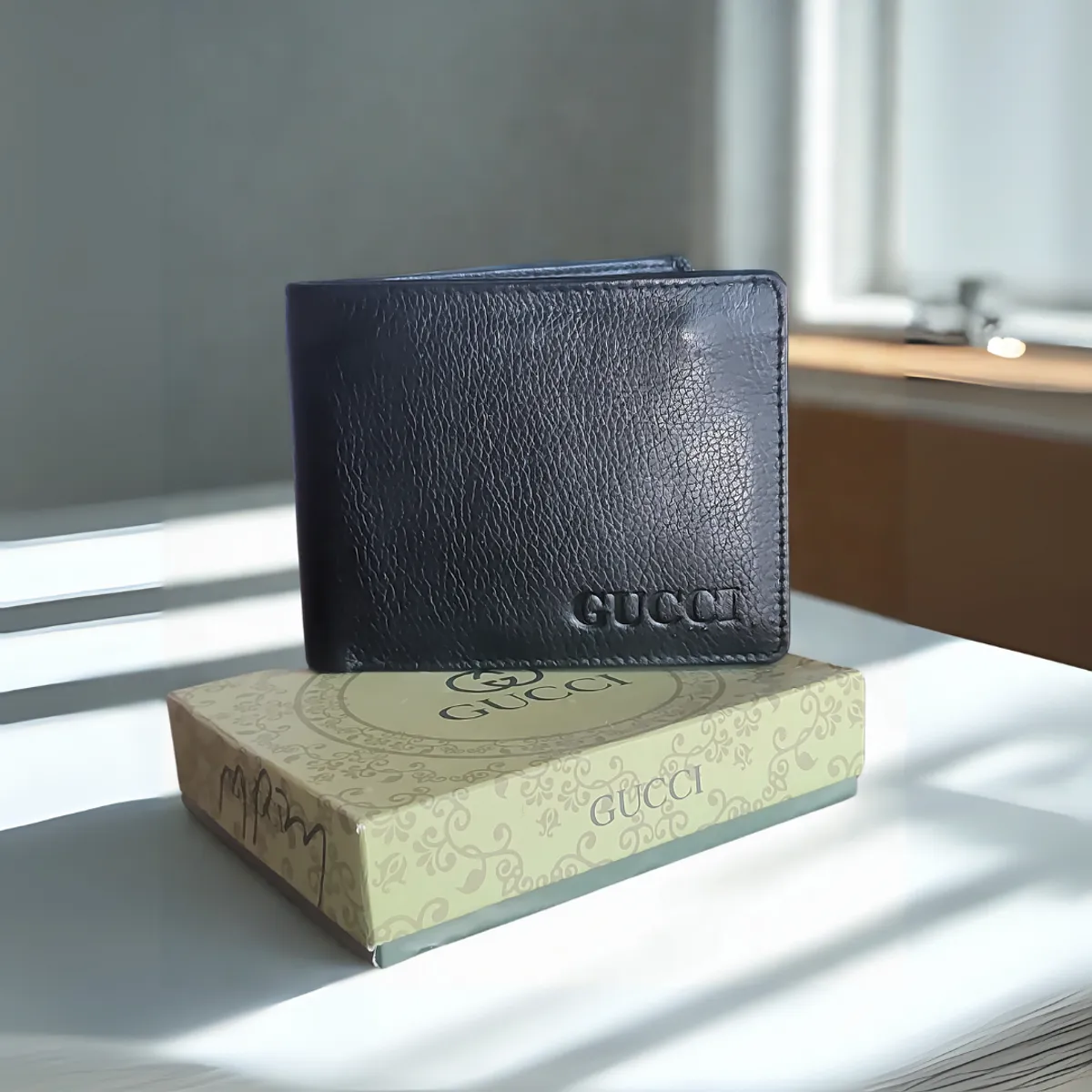 Men’s Slim Leather Wallet Bifold with Card Slots & Coin Pocket - Black