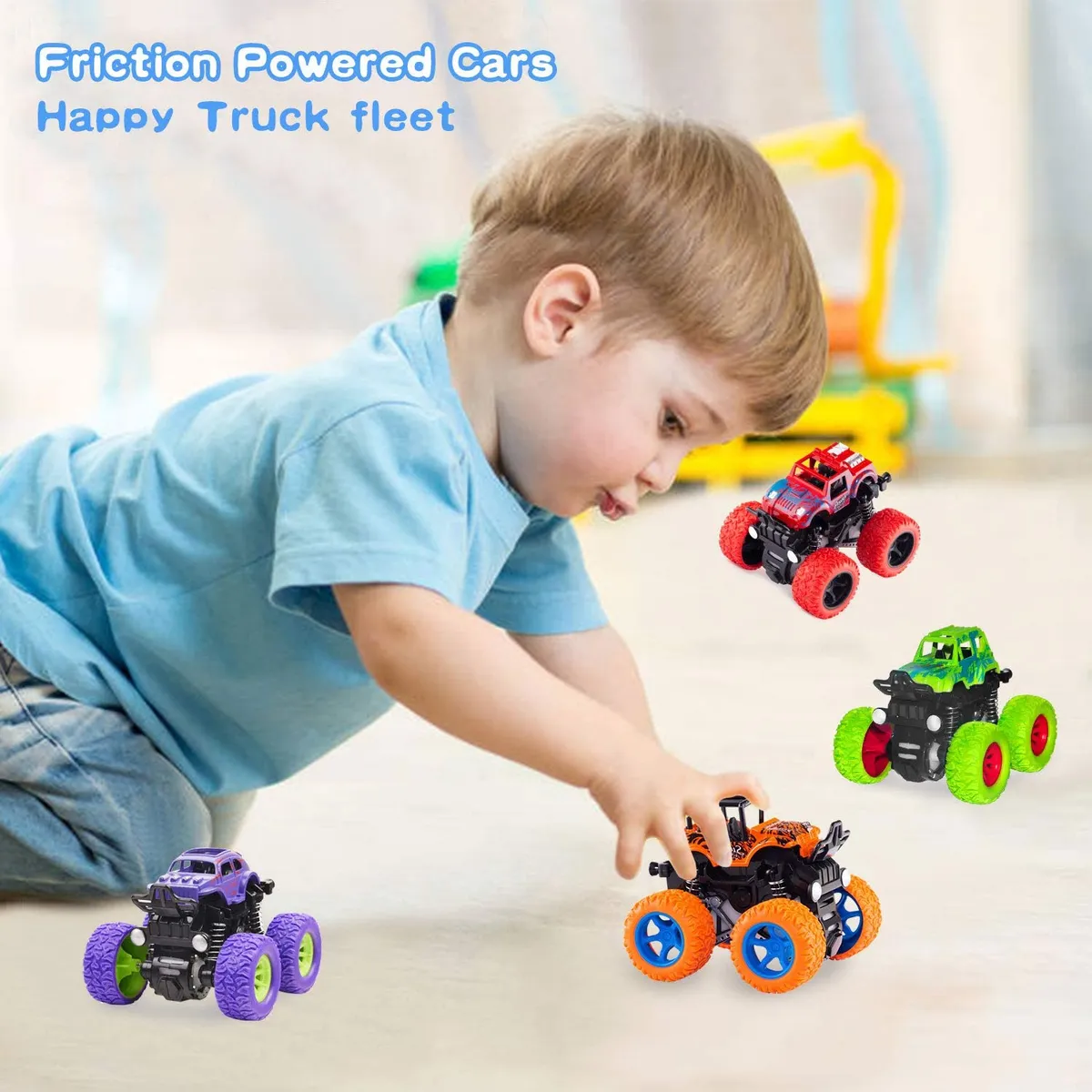 Monster Truck Push Car Toy for Toddlers 360° Friction Rotation - Multicolor