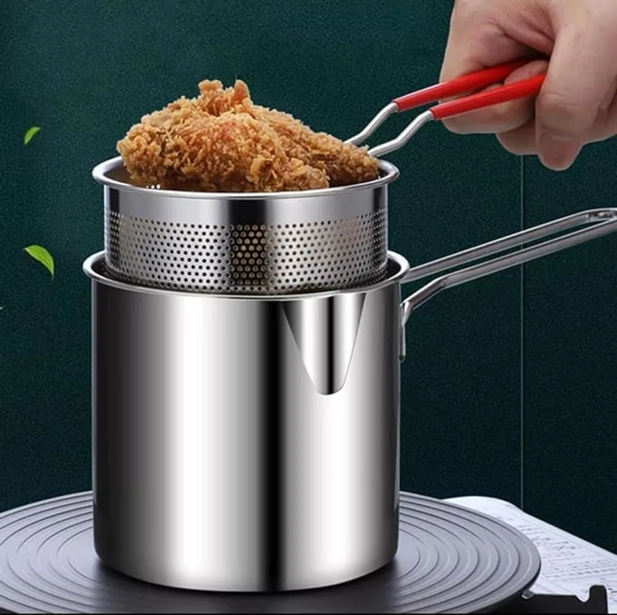 Stainless Steel Deep Fryer Pot With Detachable Basket - 1.2L