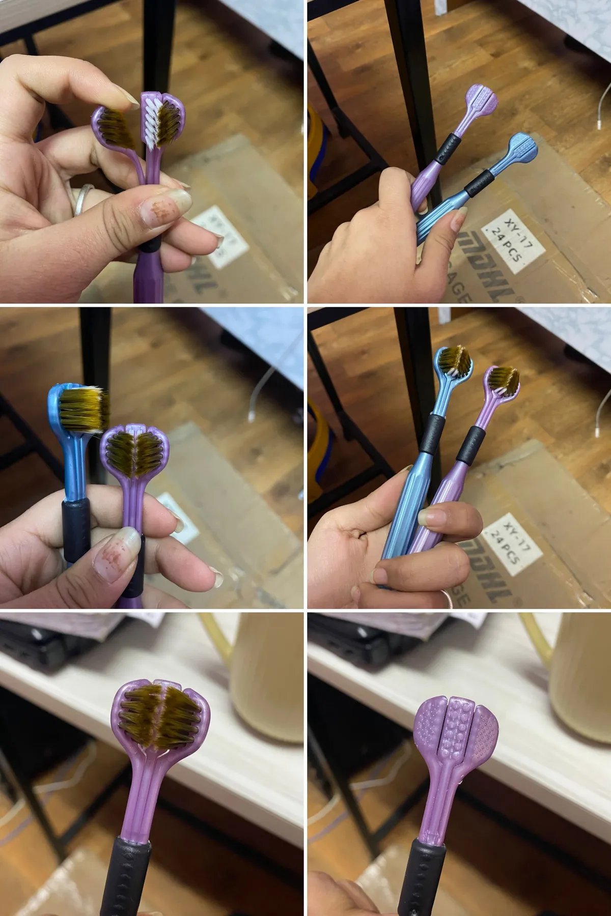 3-Sided Toothbrush With Soft Bristles & Tongue Cleaner - 2Pcs Multicolor