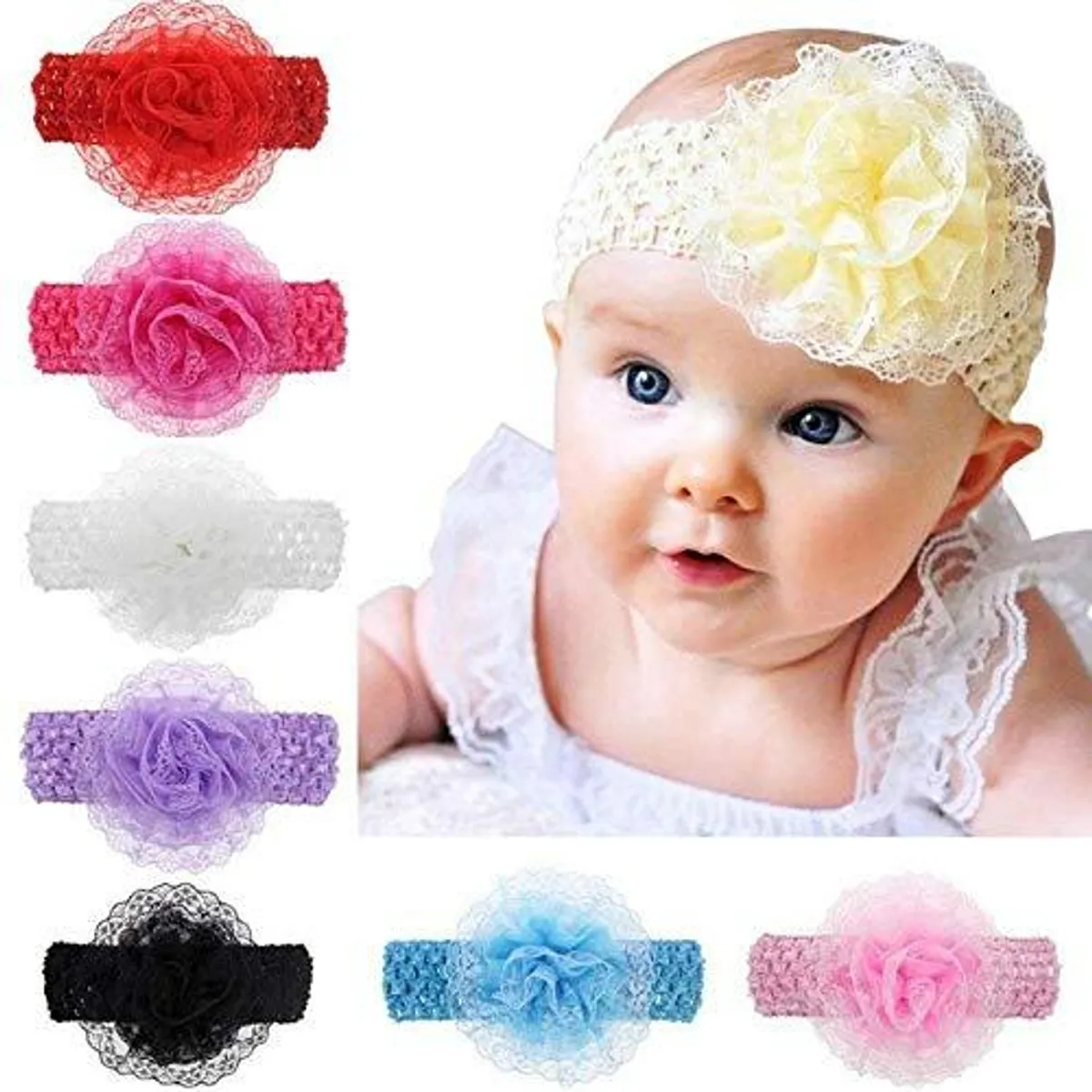 Adjustable Soft Flower Elastic Head Hair Bands For Babies Kids 1 piece