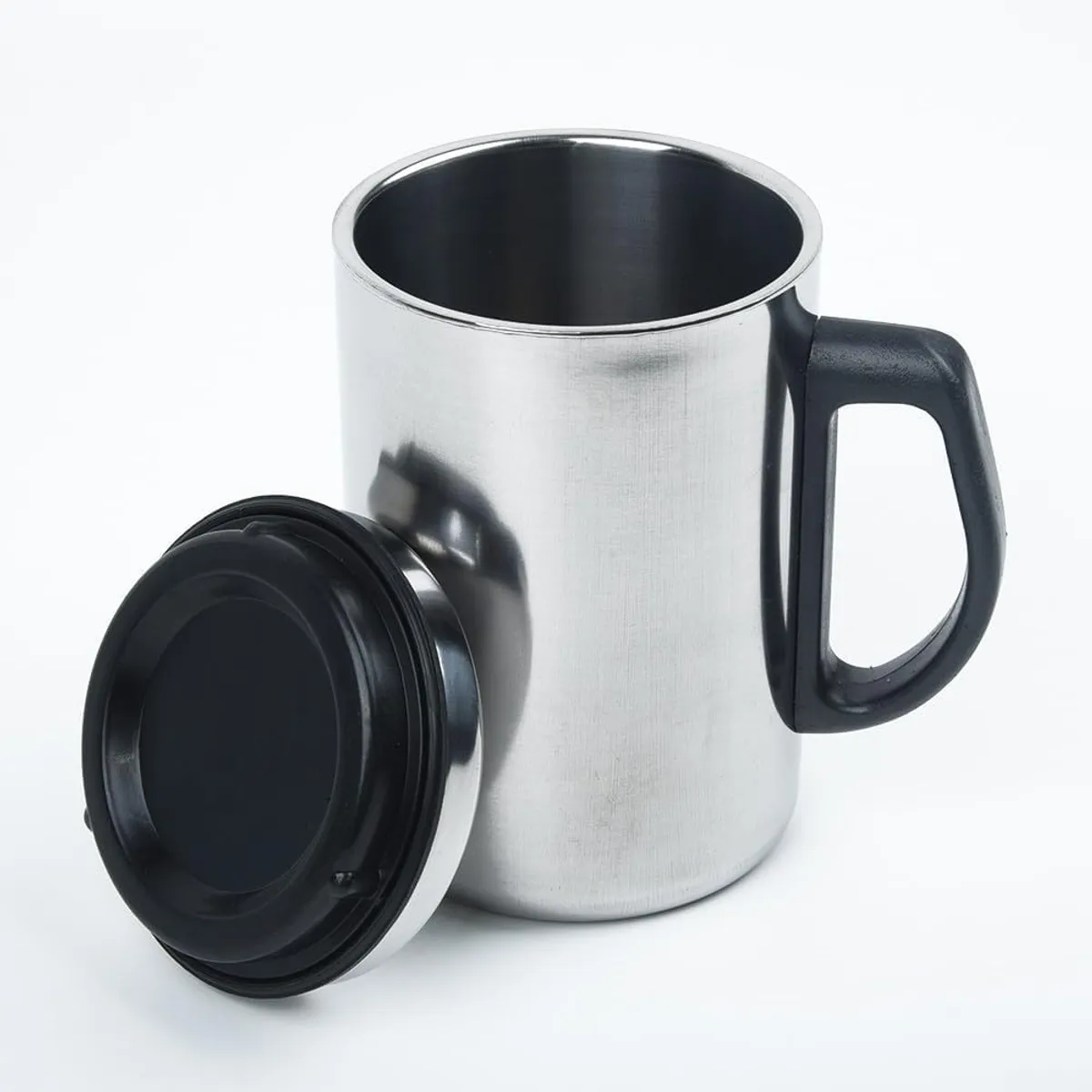 Stainless Steel Travel Coffee Mug With Handle & Lid - 350ml Silver