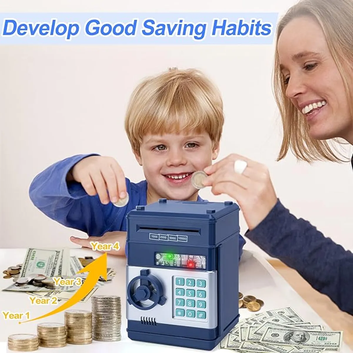 Electronic Password Safe Piggy Bank for Kids Note & Coin Saving Bank - Multicolor