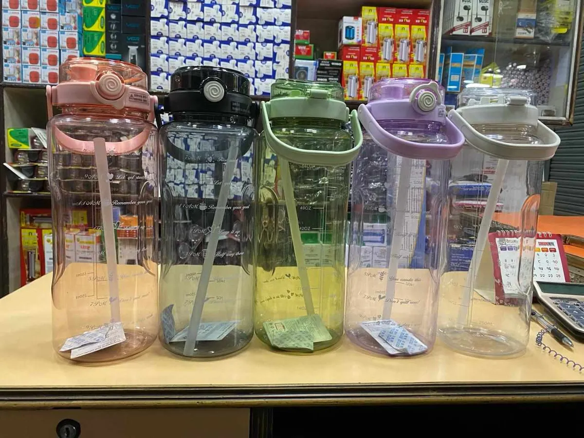 Motivational Water Bottle With Straw For Gym & Travel - 2L Multicolor