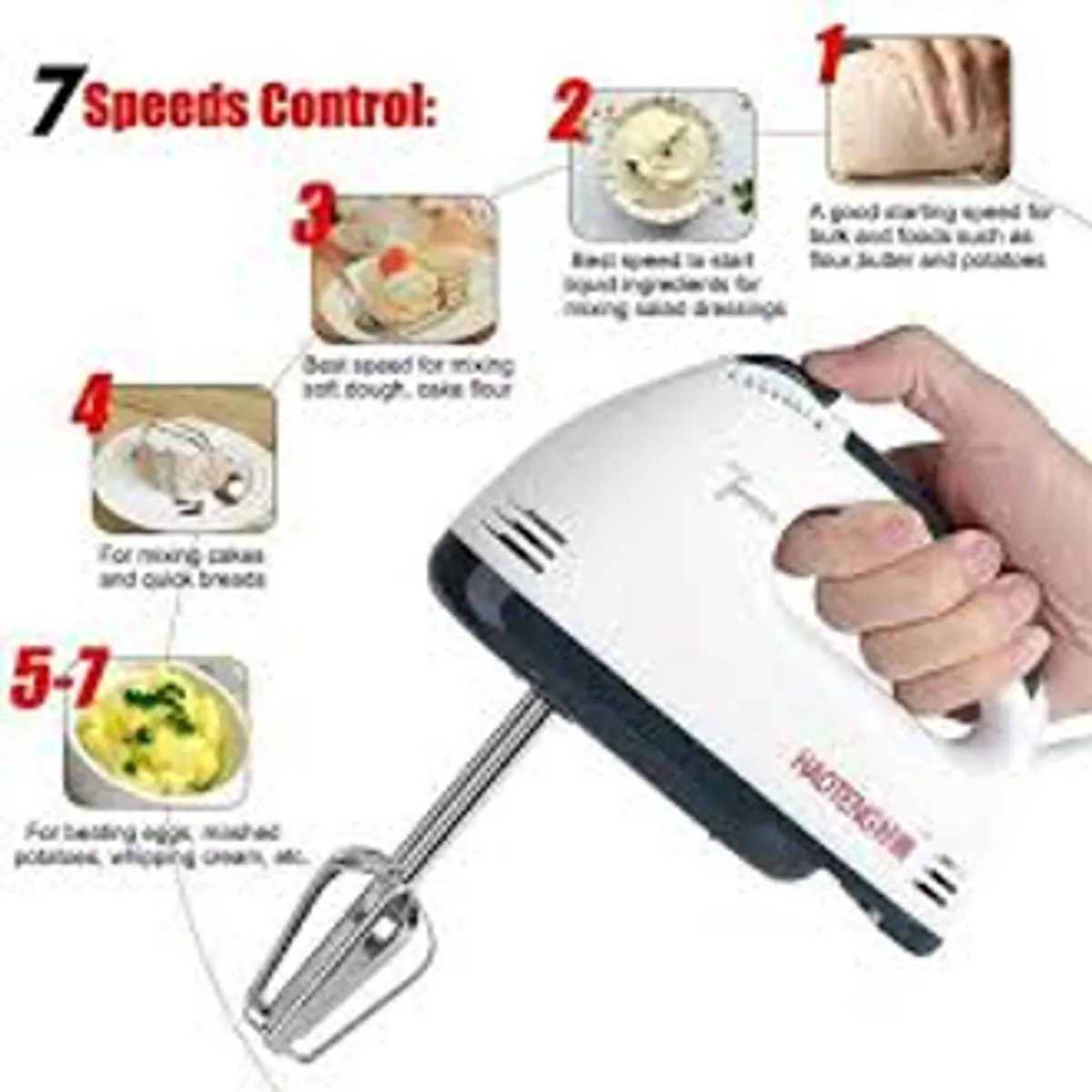 7-Speed Electric Hand Mixer For Baking - White