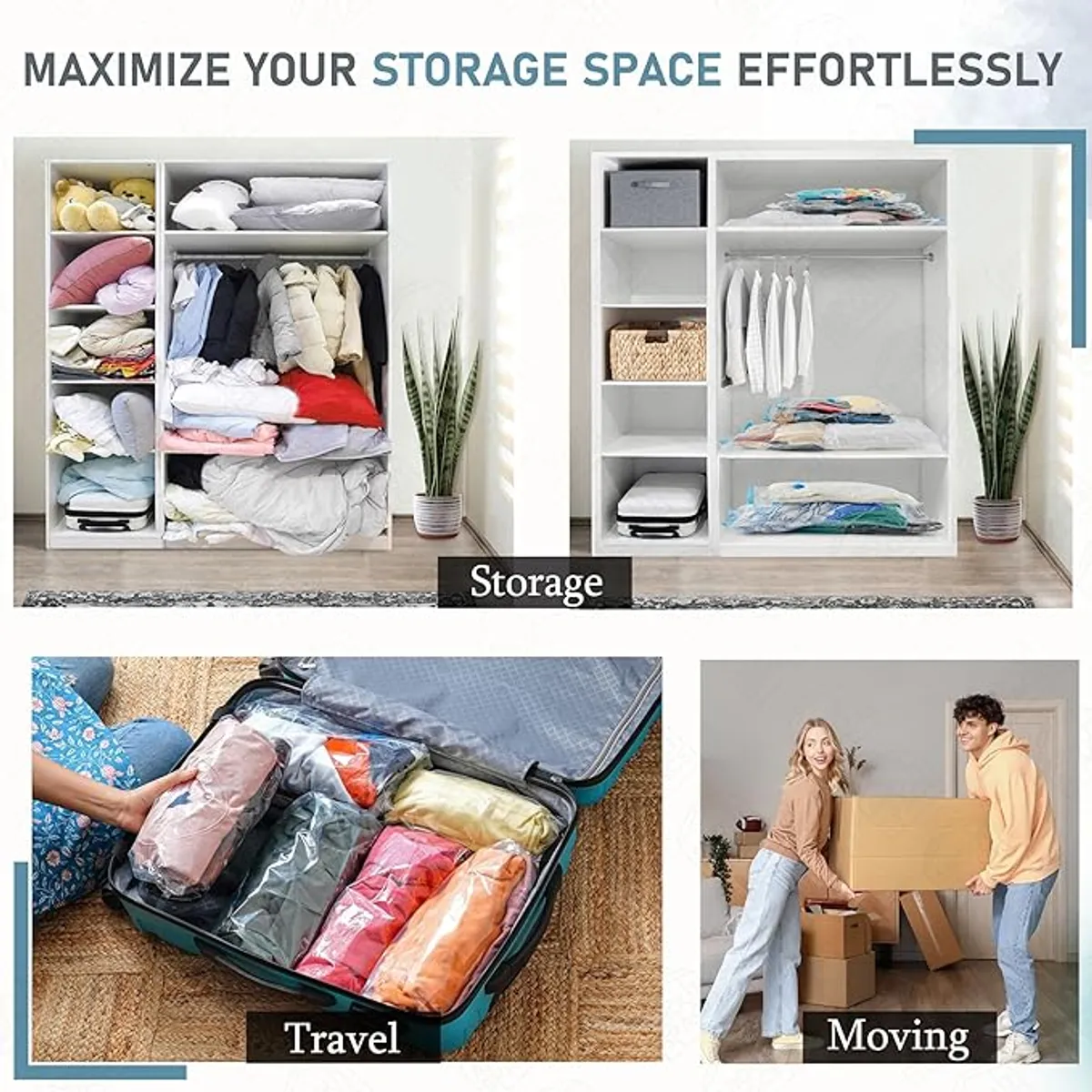 5Pcs Ziplock Vacuum Storage Bags With Travel Hand Pump - Multicolor