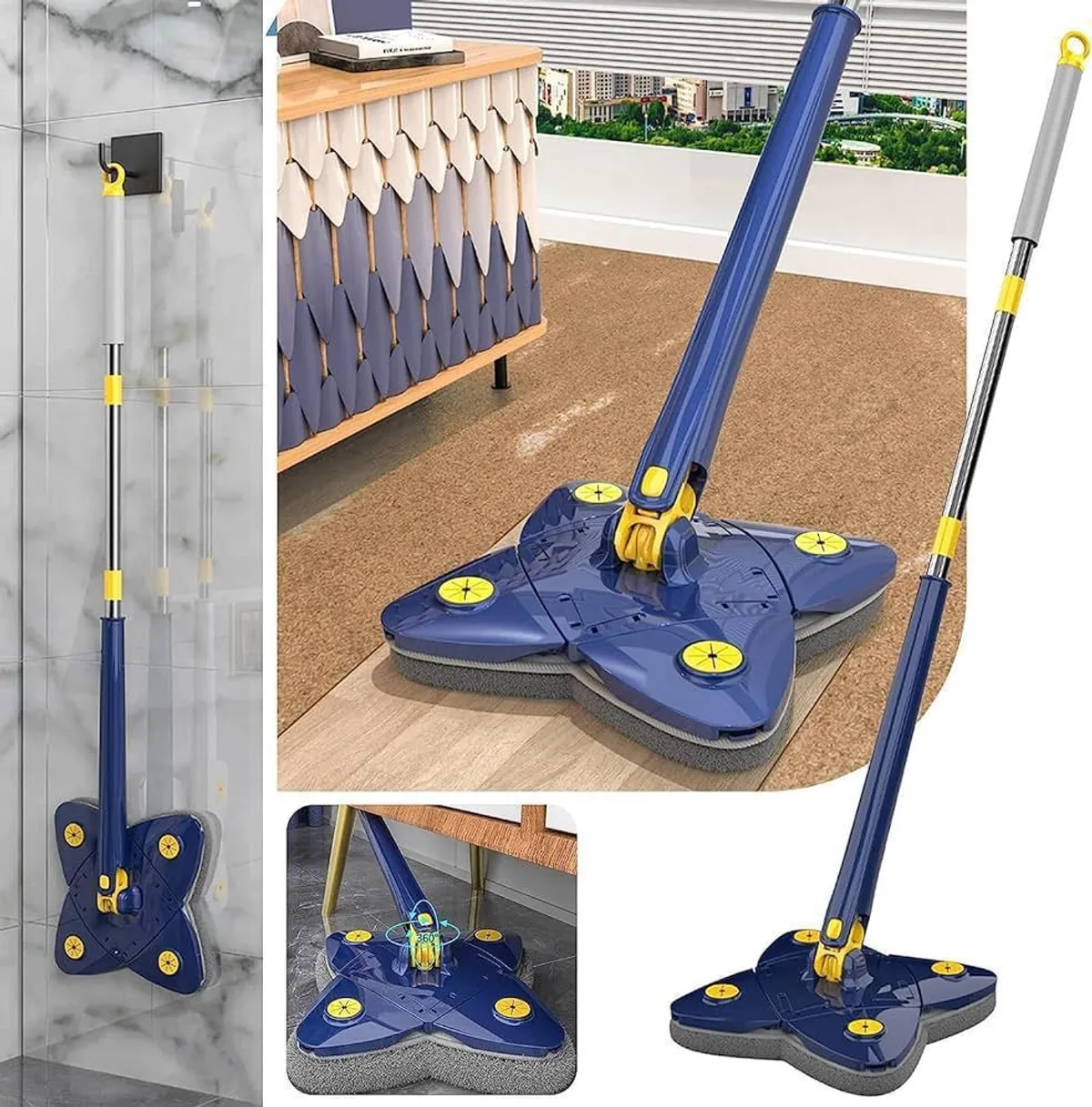 Clover 360° Rotating Microfiber Cleaning Mop With Adjustable Handle - Multicolor