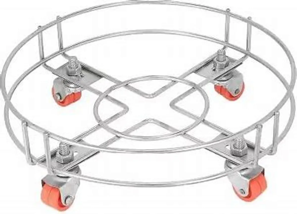 Gas Cylinder Trolley Stand With 4 Plastic Wheels Heavy Duty Premium Stainless Steel - Multicolor