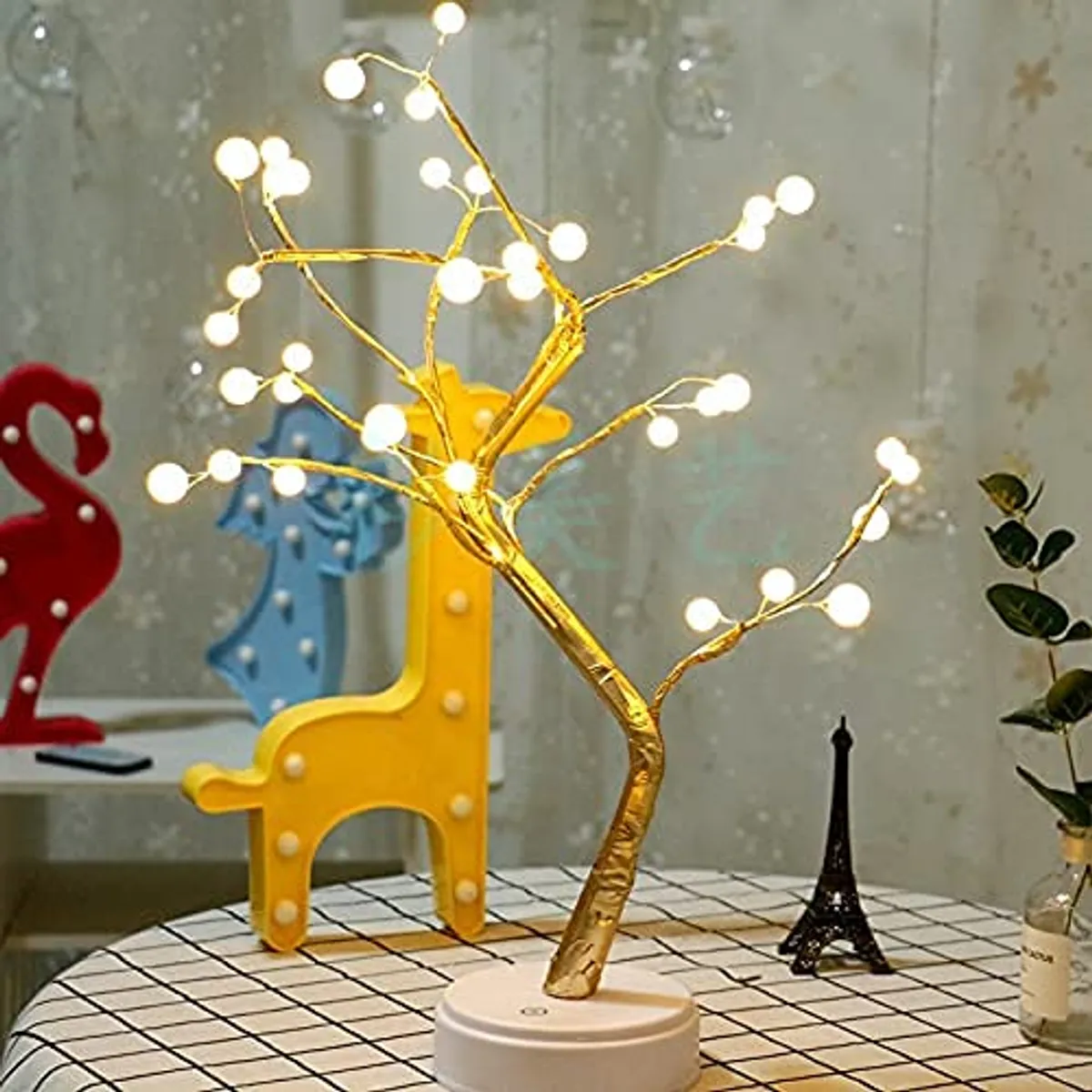 20-Inch Tabletop Bonsai LED Tree 36 Pearl Decorative Night Lamp - Multicolor
