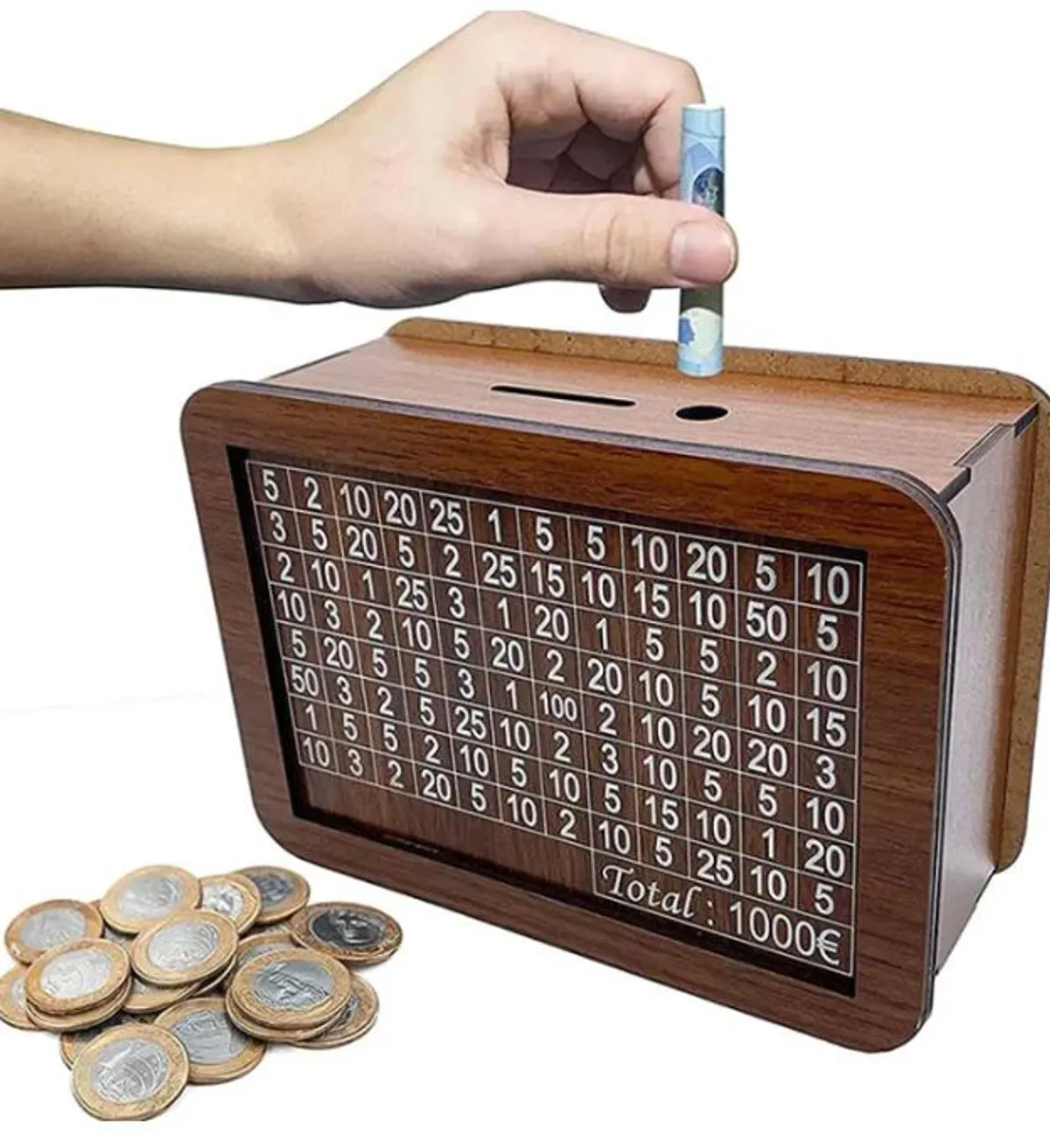 Wooden Money Box Piggy Bank With Saving Goal & Number Tracker - Multicolor