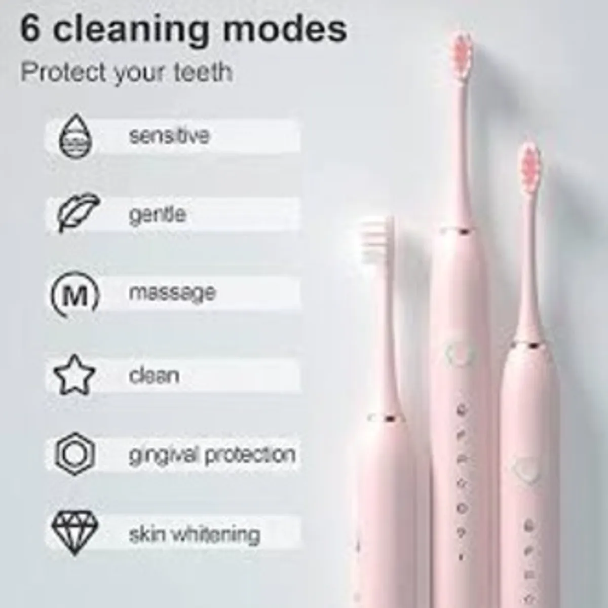 Rechargeable Electric Toothbrush With 3 Brush Heads - Multicolor