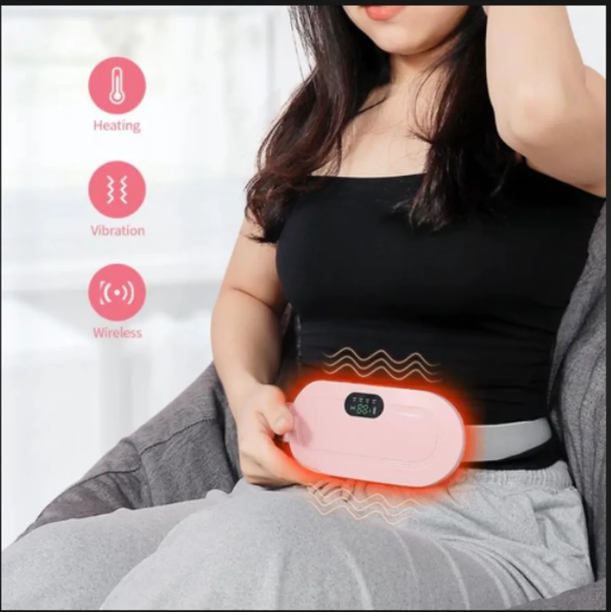 Menstrual Heating & Vibrating Abdominal Massager Belt for Cramp Relief - Electric Waist Device