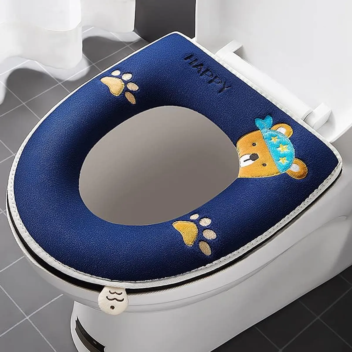 Washable Toilet Seat Cover Pad with Soft Cushion Zipper Fit - Multicolor