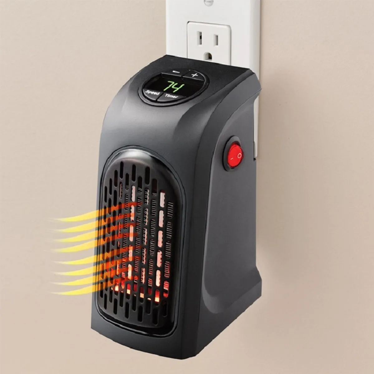 Handy Plug-In Personal Heater with Digital Display - 400W Black