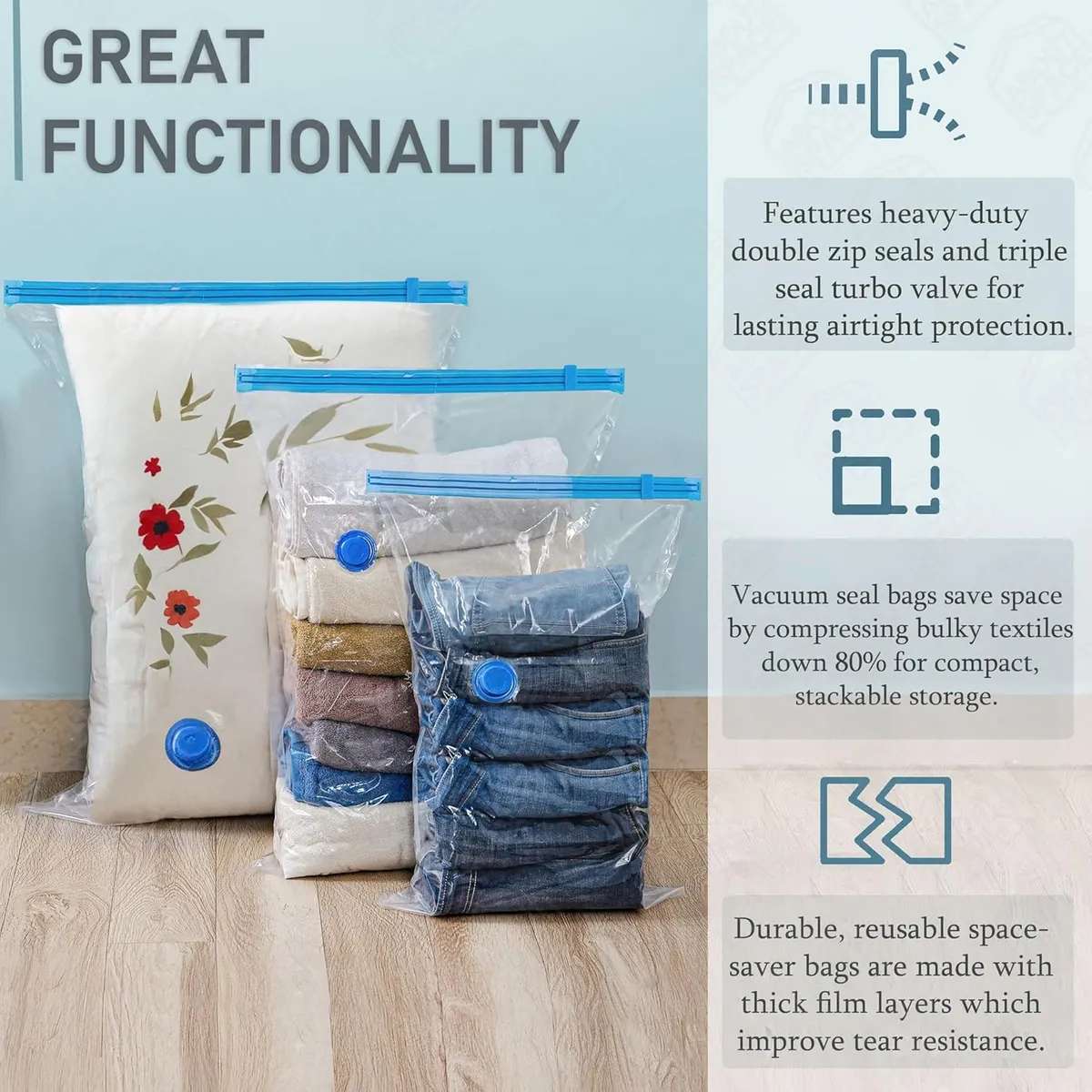 Ziplock Space-Saver Vacuum Storage Bags with Hand Pump - 5 Pieces Multicolor