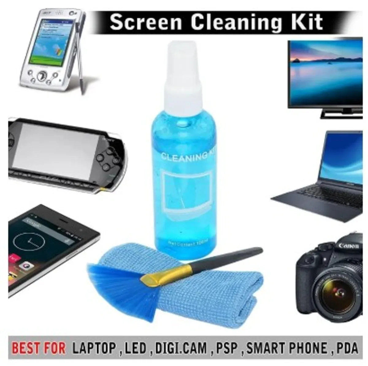 3-in-1 Cleaning Kit with Gel, Microfiber Cloth & Fiber Cleaner - Blue