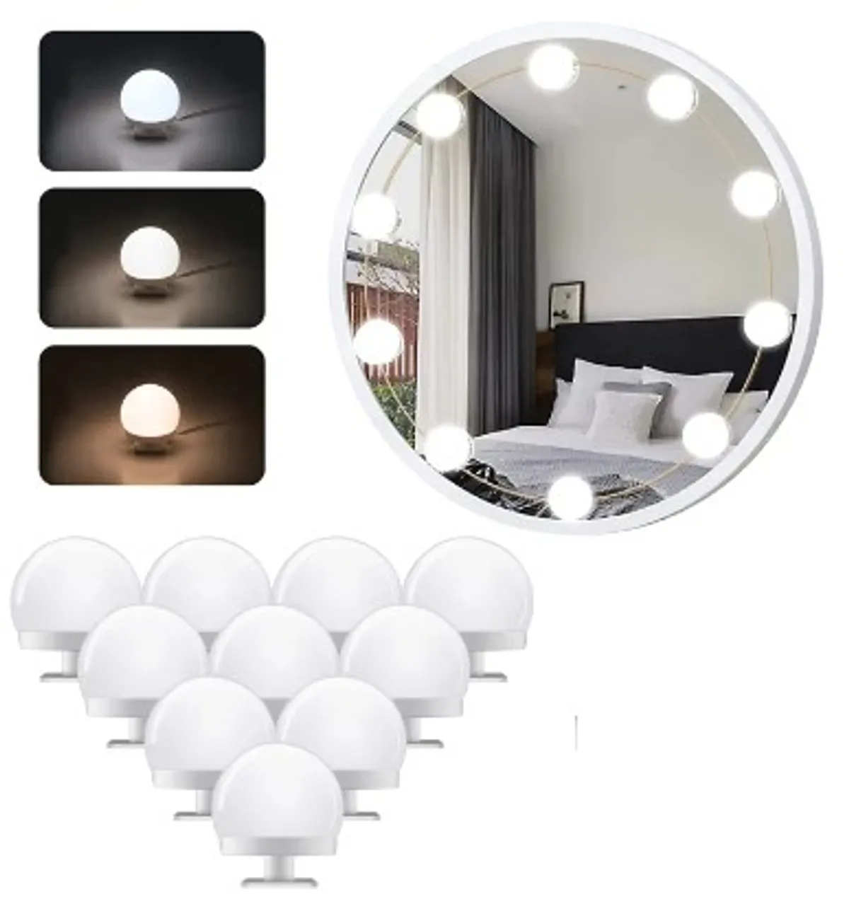 Hollywood Mirror Lights Kit 10 Dimmable USB Bulbs - White