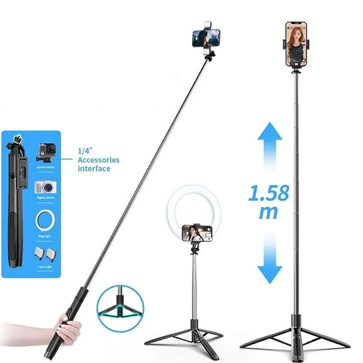 Selfie Stick Extendable Monopod Tripod With Bluetooth Remote Bracket