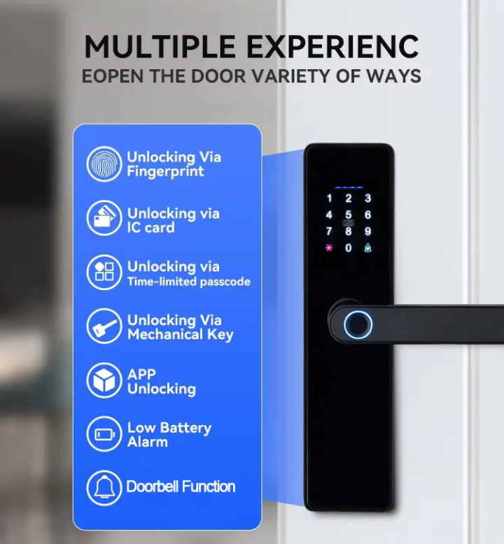 Smart Door Lock Wifi Passcode App-Control Icard Fingerprint And Key Unlock - Black