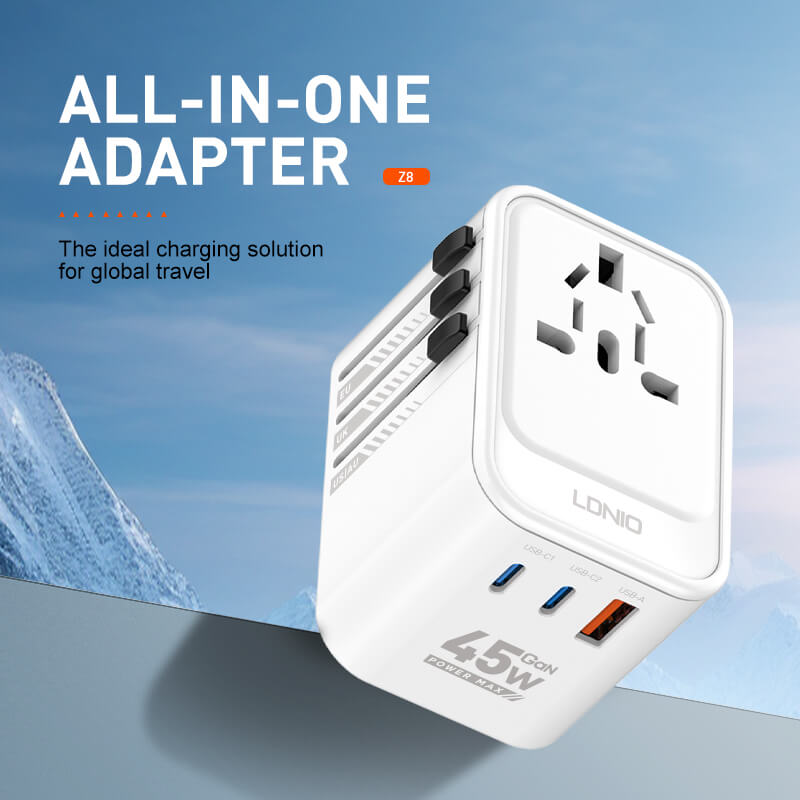 LDNIO Z8 45W GaN Travel Adapter – USB-C & USB-A Charger - White