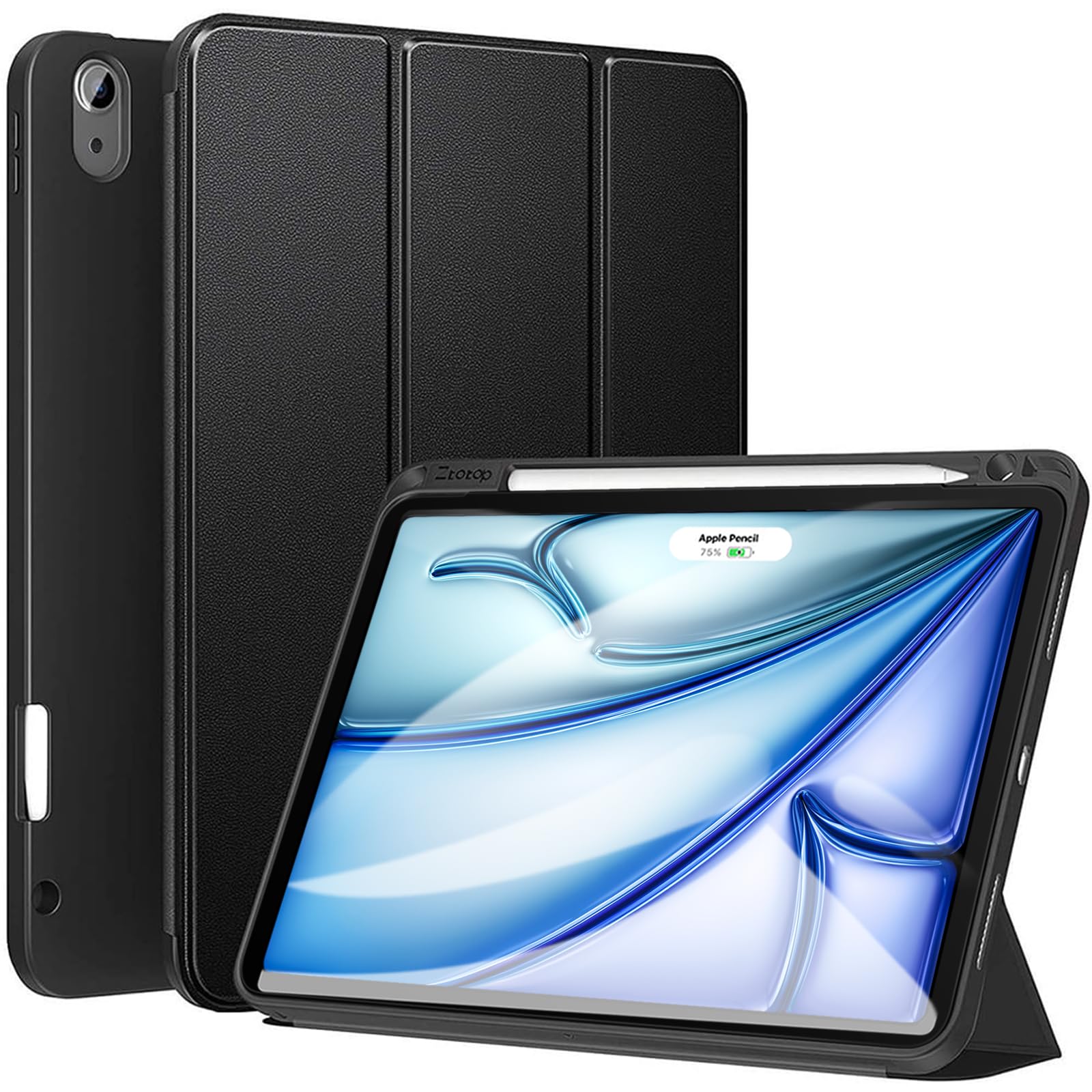 iPad 11 Inch A16 Chip 2025 Premium Trifold Smart Leather Flip Case With Pen Holder - Black (Universal)