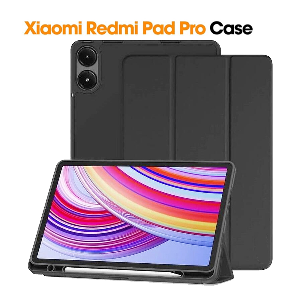 Xiaomi Redmi Pad Pro 12.1" Black Trifold PU Leather Smart Tablet Case With Pen Holder