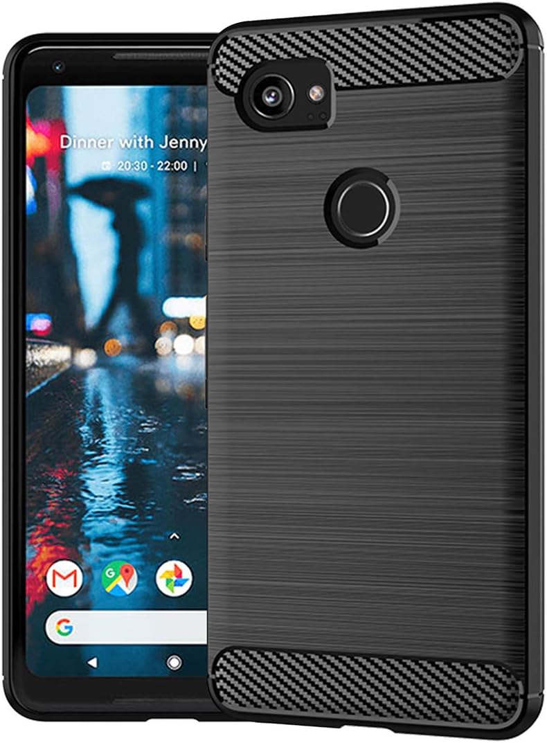 Google Pixel 2 XL Carbon Fiber Thin Soft TPU Silicone Shockproof Back Case - Brushed Black