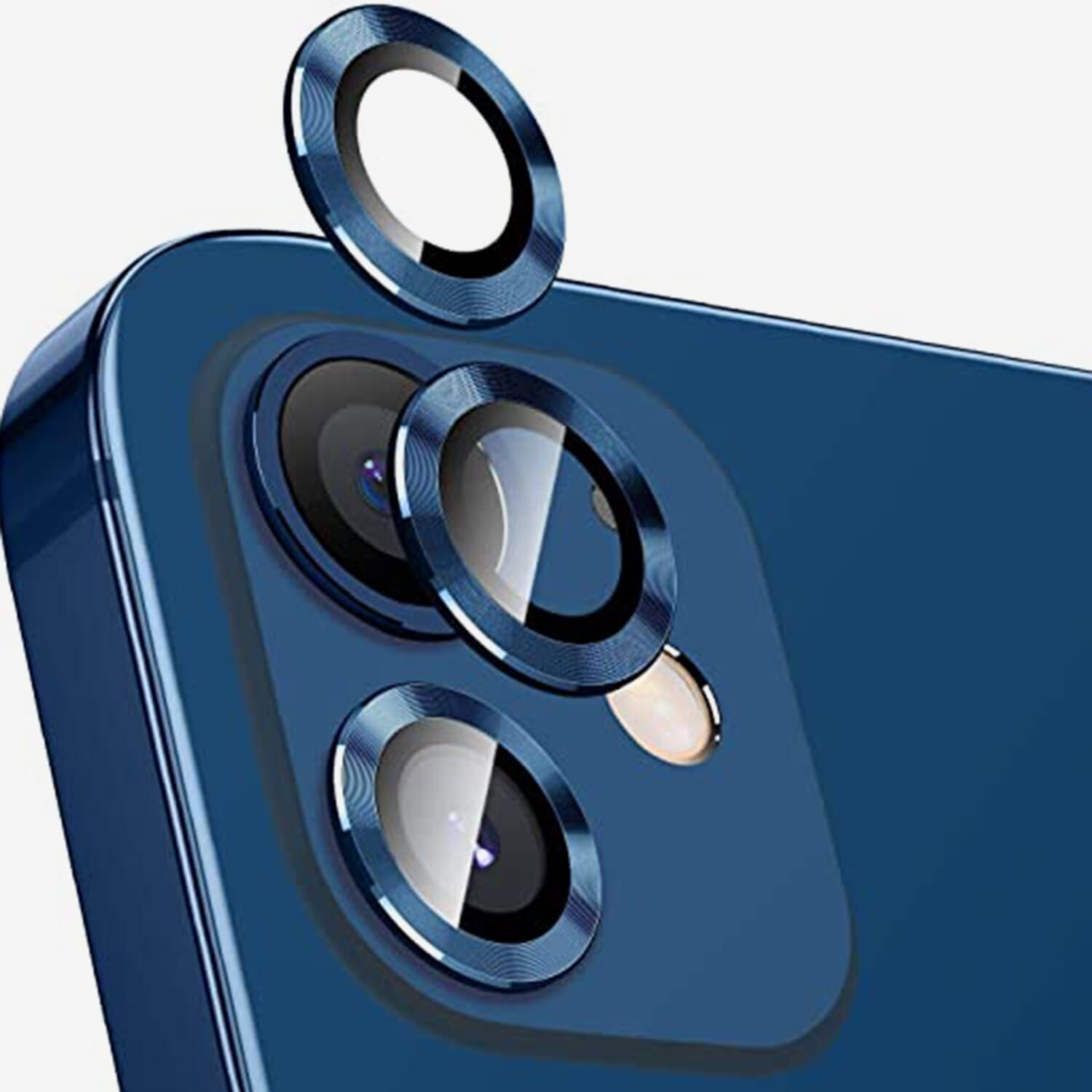 iPhone 12 Camera Lens Protector Blue Metal Ring Cover