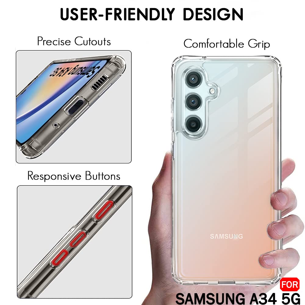 Samsung Galaxy A34 5G Clear Shockproof Crystal TPU Back Case With Edges 