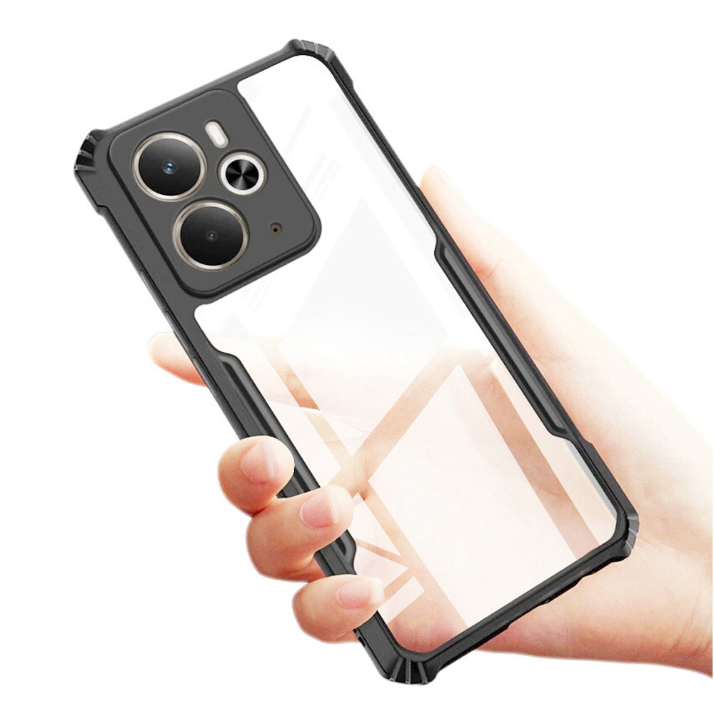 Clear Shockproof TPU Bumper Case For Realme 14/14T 5G - Black and Hard clear