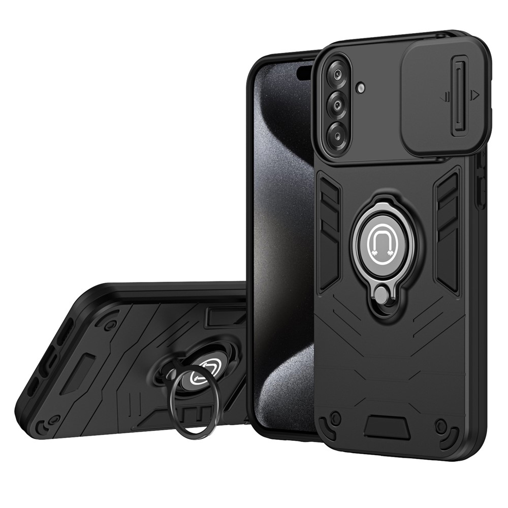 Black Dual-Layer Armor Case With Camshield Kickstand For Samsung Galaxy A15 5G 