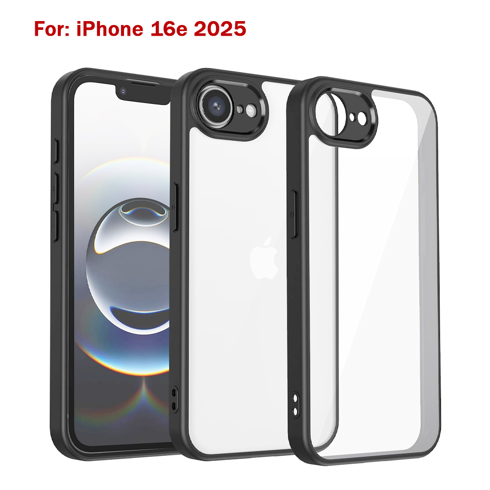 Royal Slim Clear Shockproof Case With Camera Protector For iPhone 16E - Black